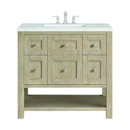 James Martin Vanities 36'' Single Vanity, Whitewashed Oak w/ 3 CM Ethereal Noctis Quartz Top 330-V36-WWO-3ENC